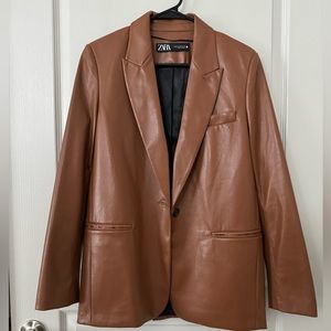 Zara Brown Faux leather blazer